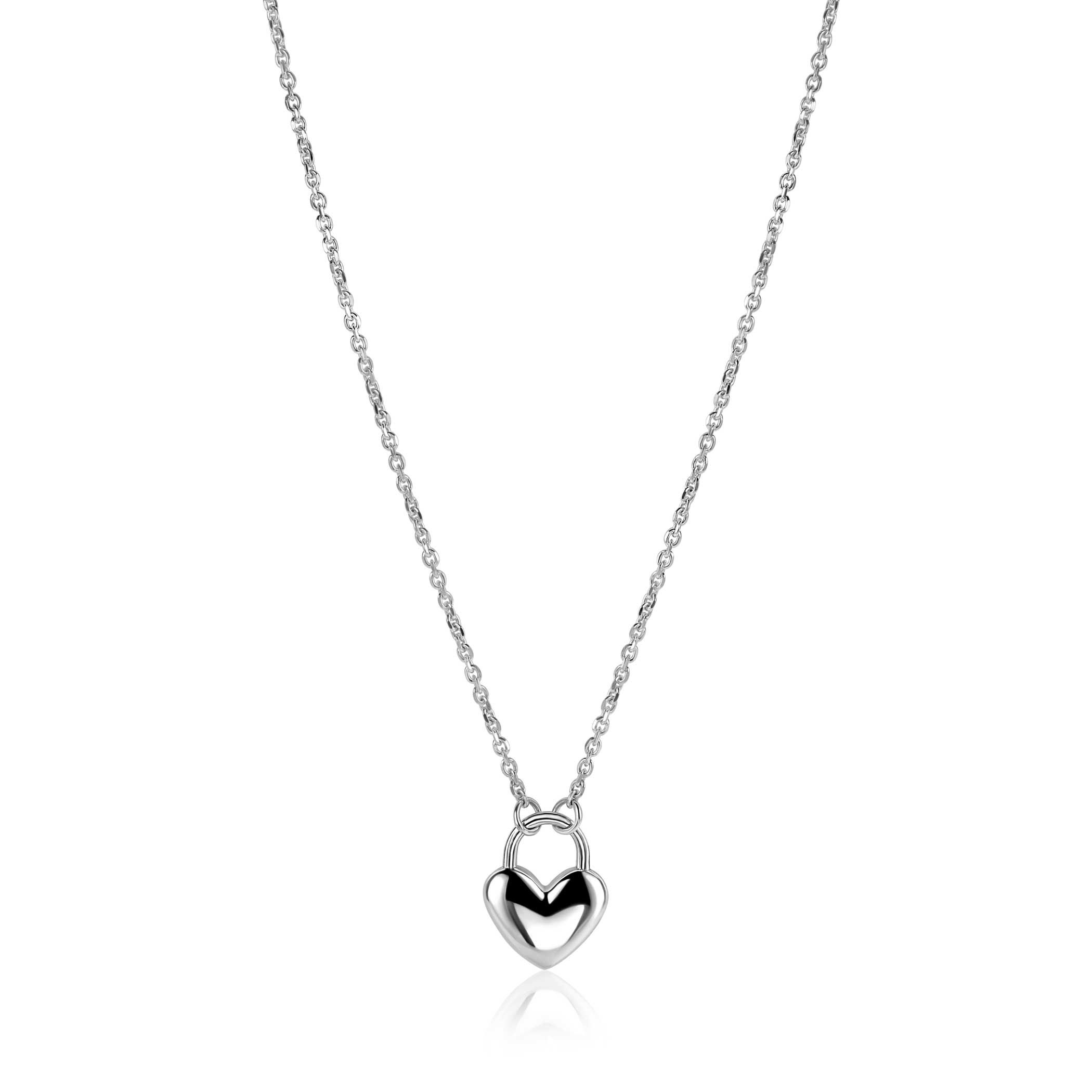ZINZI zilvereren schakelketting met hartvormige slot hanger 18mm breed 42-45 cm ZIC2673