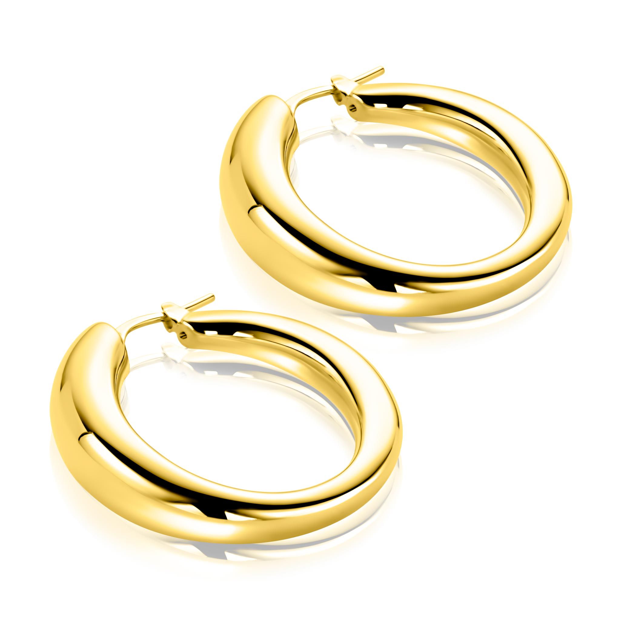 32mm ZINZI goldplated zilveren oorringen met een bolle aflopende vorm en handige bovensluiting ZIO2789G