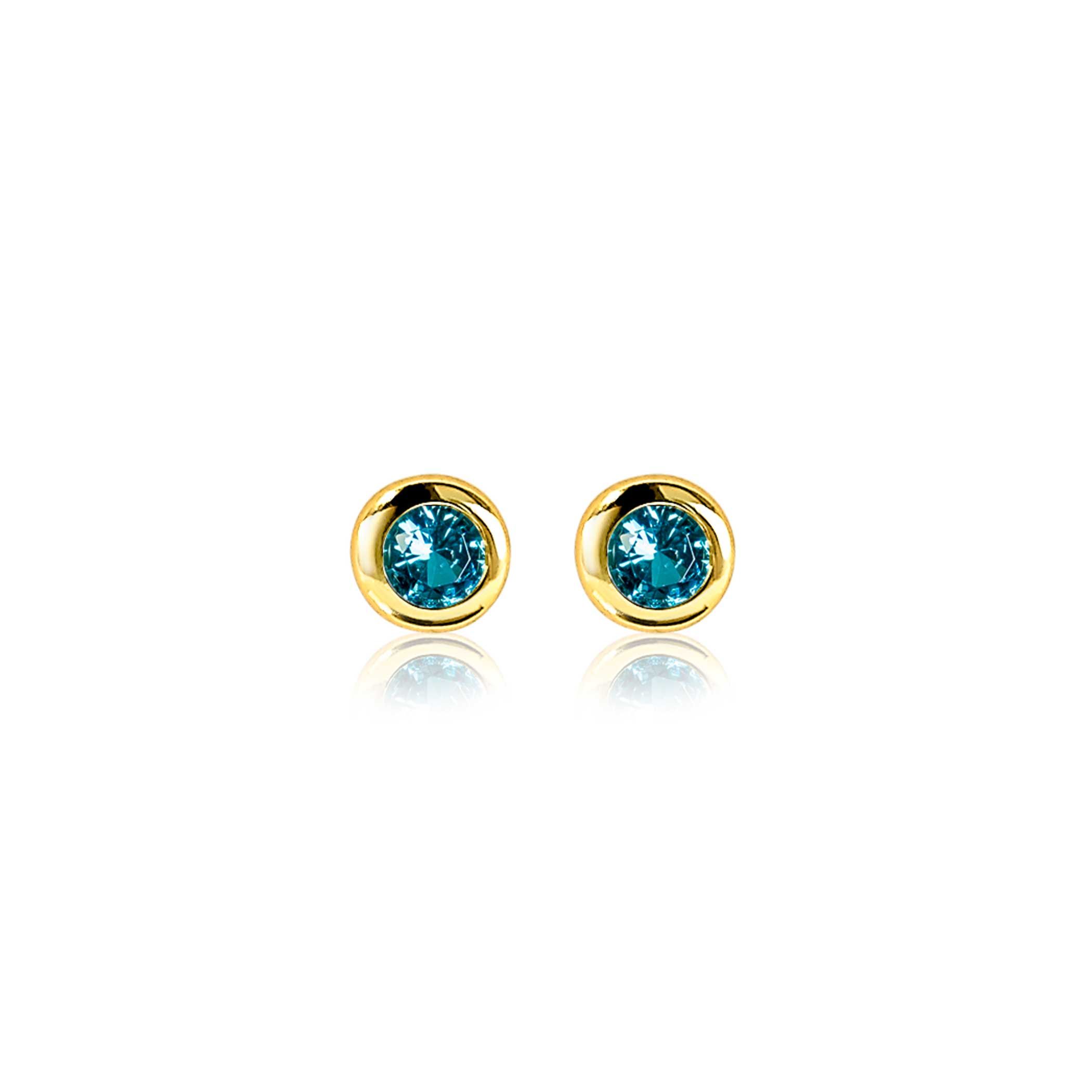 MAART oorknoppen 4mm gold plated met geboortesteen blauw aquamarijn zirconia
