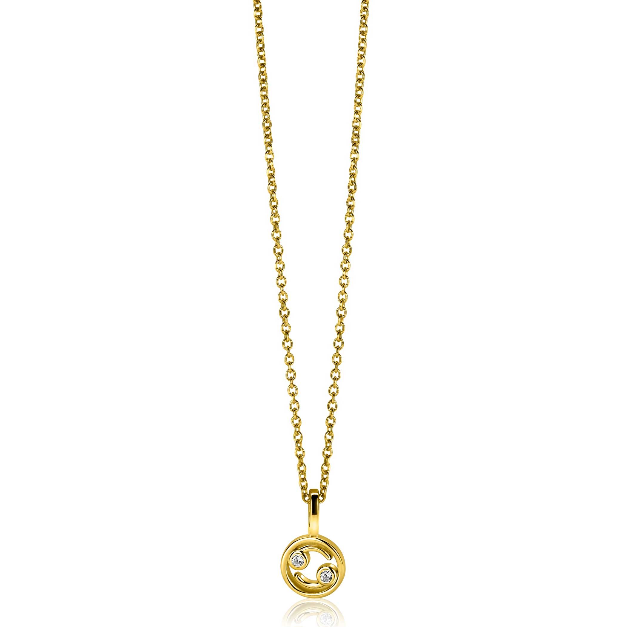 9mm ZINZI gold plated zilveren Kreeft sterrenbeeldhanger bezet met witte zirconia ZIHY-KRE (zonder collier)