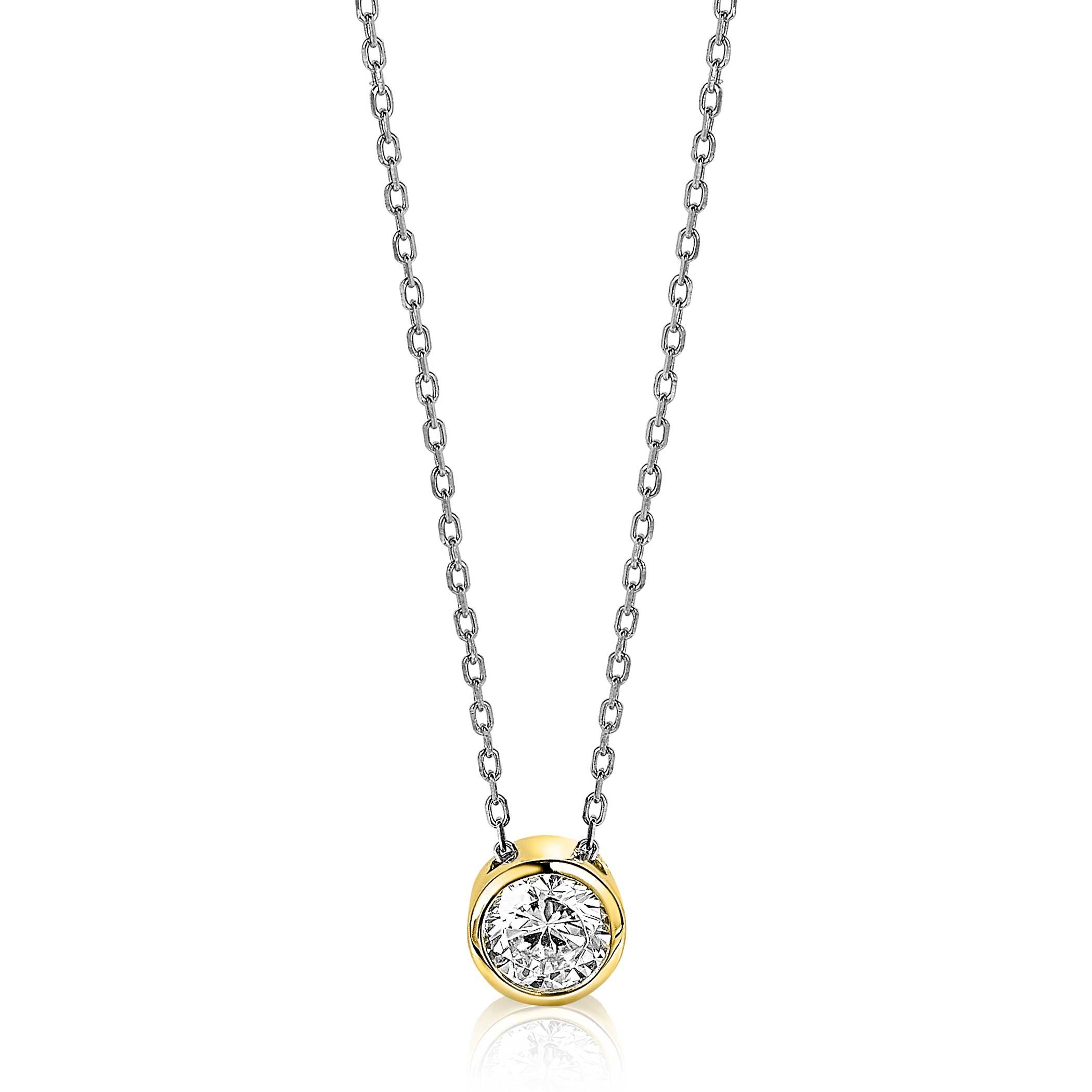 ZINZI zilveren ketting met hanger geelverguld rond wit 40-45cm ZIC1775G