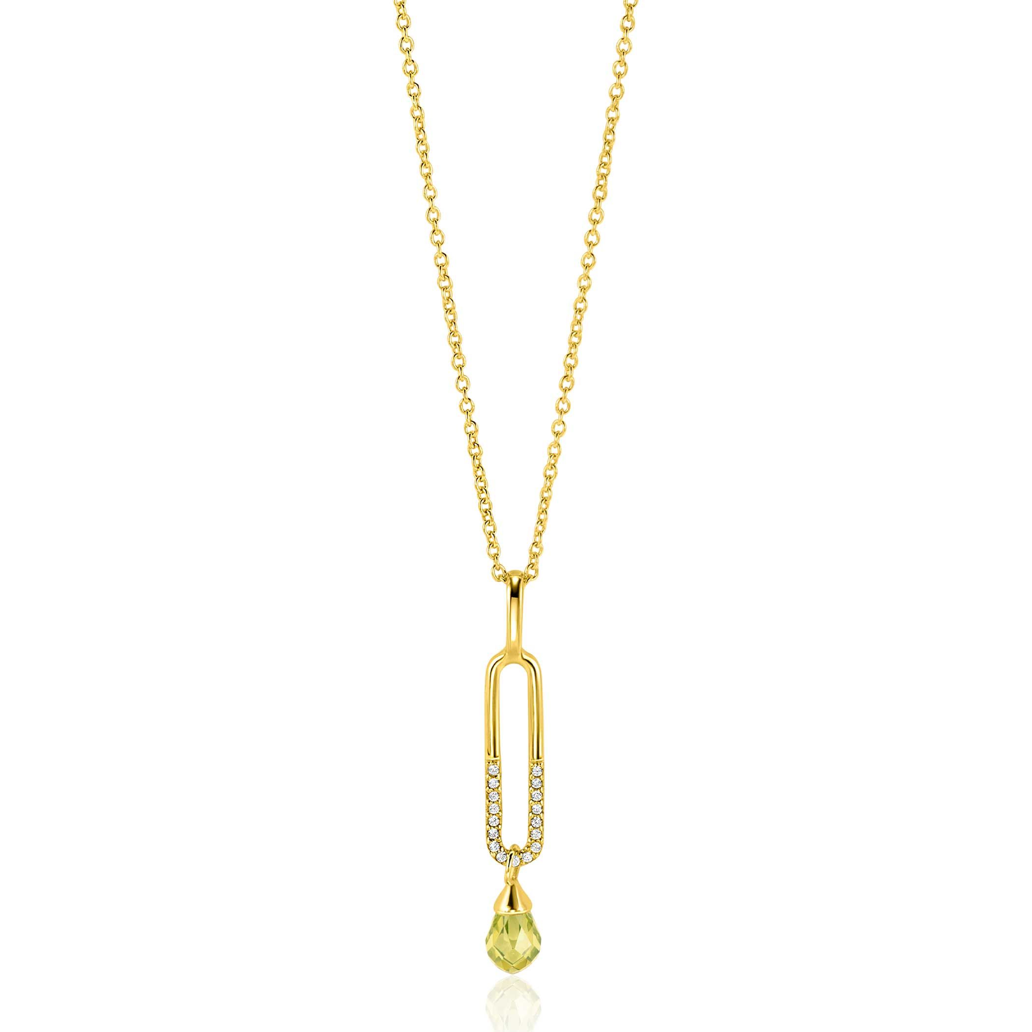 37mm ZINZI gold plated zilveren hanger met trendy open ovale vorm en peervormige hanger groen peridot ZIH2430 (zonder collier)