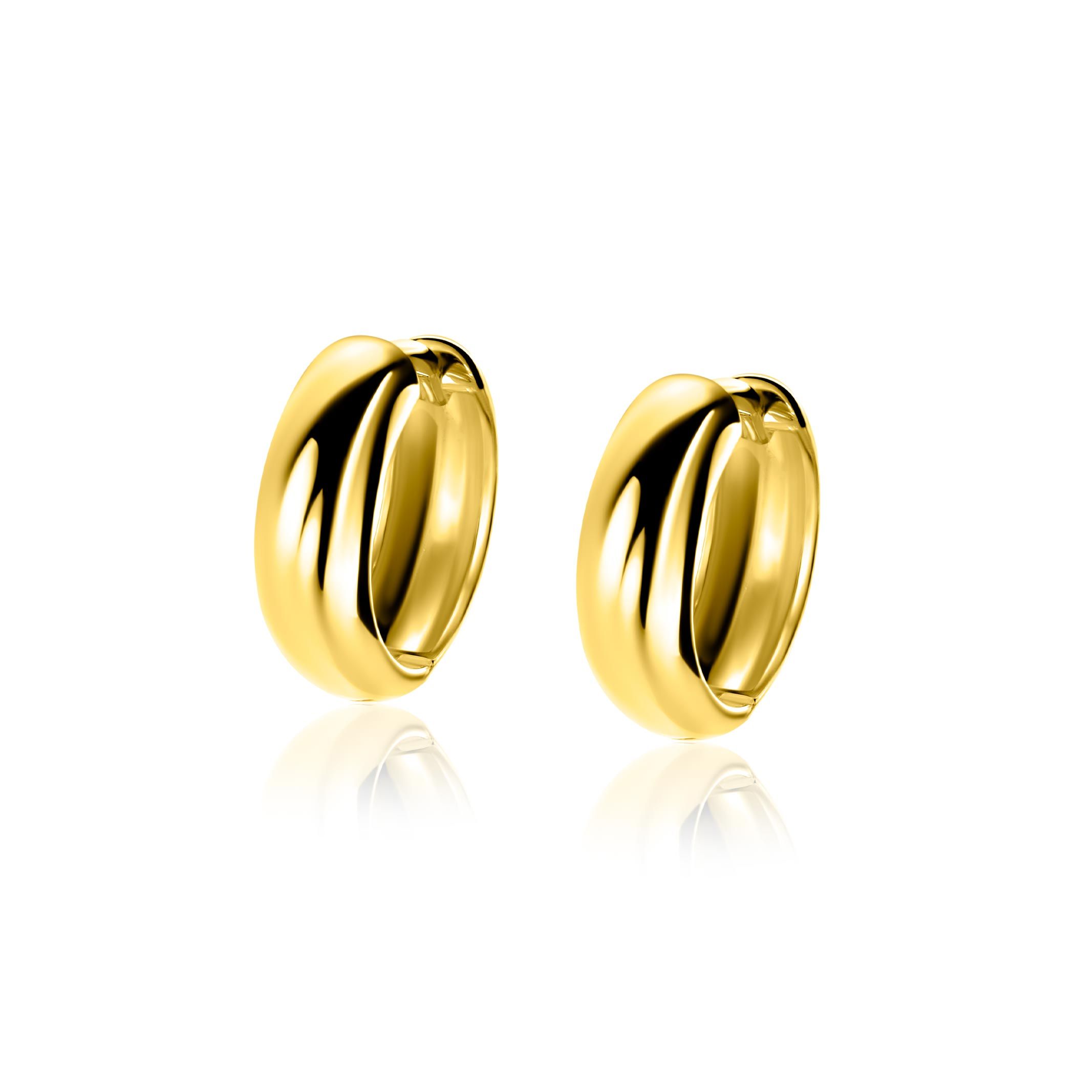 15,5mm ZINZI goldplated zilveren gladde oorringen met brede ronde buis 5mm met luxe klapsluiting ZIO2792G