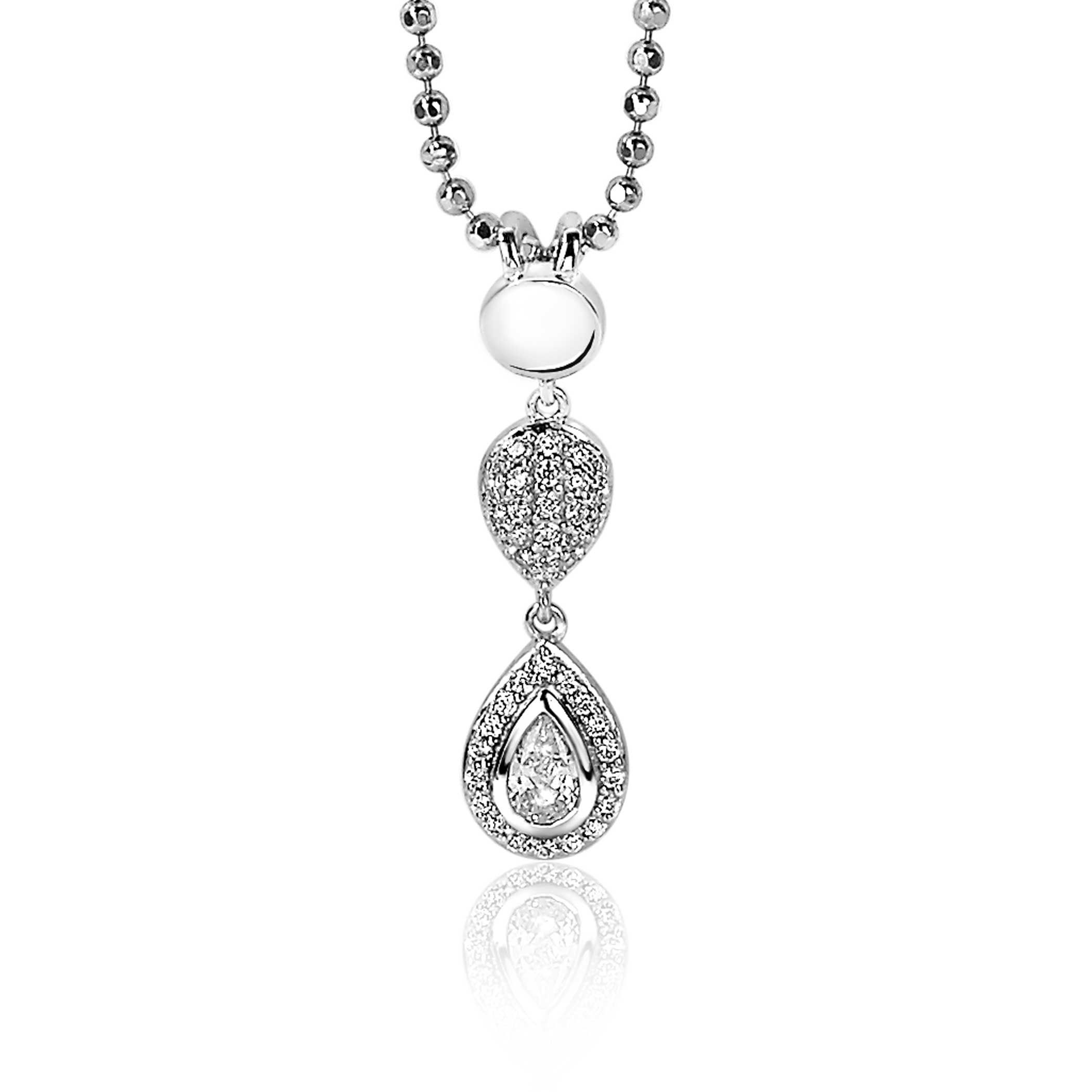 ZINZI zilveren hanger 26mm druppelvorm witte zirconia's ZIH1972 (zonder collier)