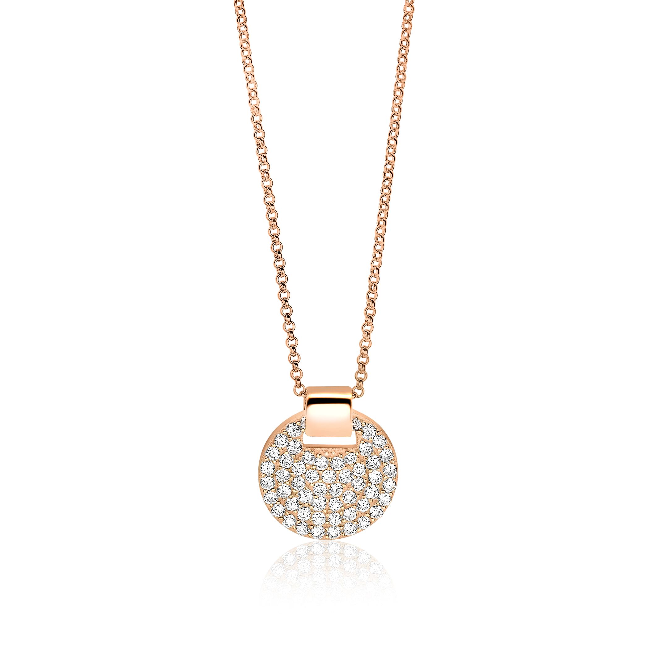 ZINZI zilveren ketting 45cm rosé verguld met hanger 17mm rond wit ZIC1592R