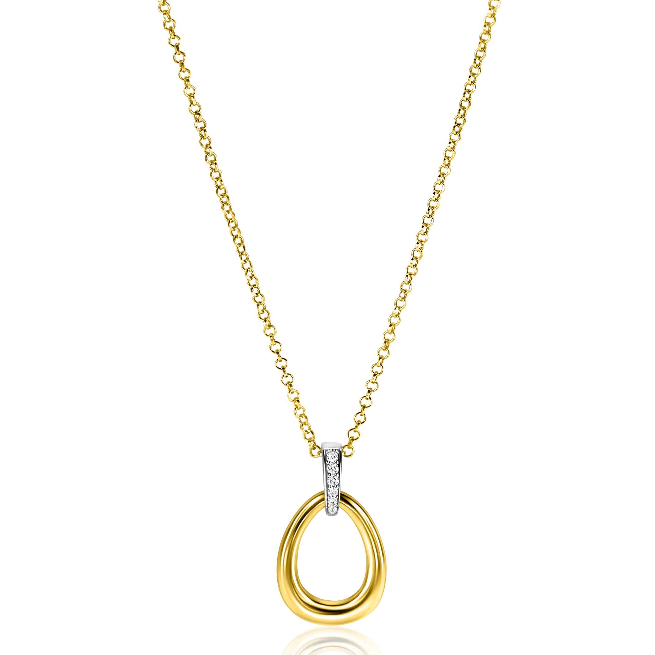 26mm ZINZI gold plated zilveren bicolor hanger druppelvorm glad met witte zirconia's ZIH1709Y (zonder collier)