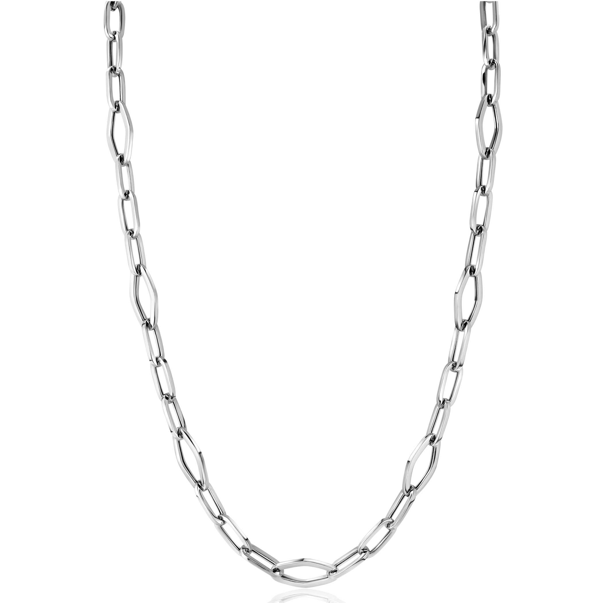 ZINZI zilveren schakelketting met ovale schakels van 11mm lang en ruitvormen 45cm ZIC-BF65