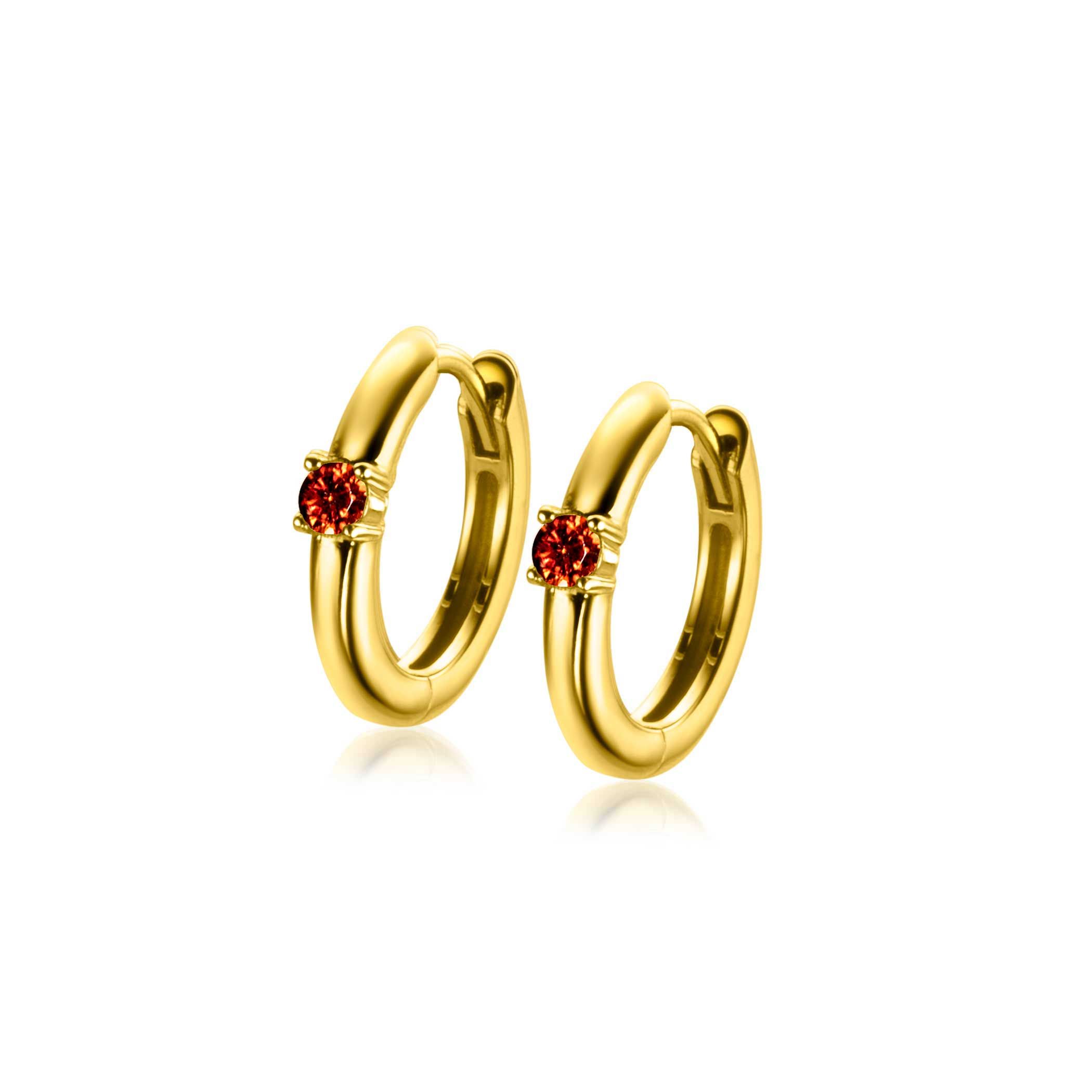 JANUARI oorringen 13mm gold plated met geboortesteen rood granaat zirconia

