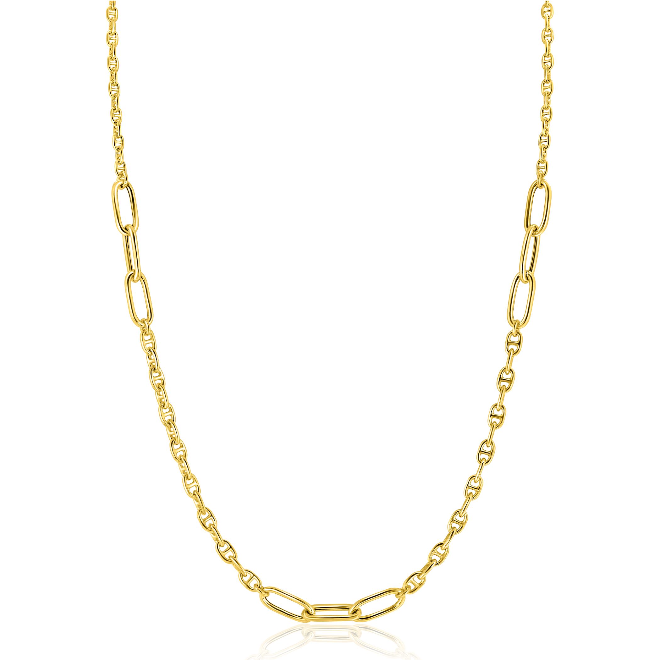 ZINZI gold plated zilveren marine schakel ketting, gecombineerd met grotere ovale schakels 42-45cm ZIC2413G