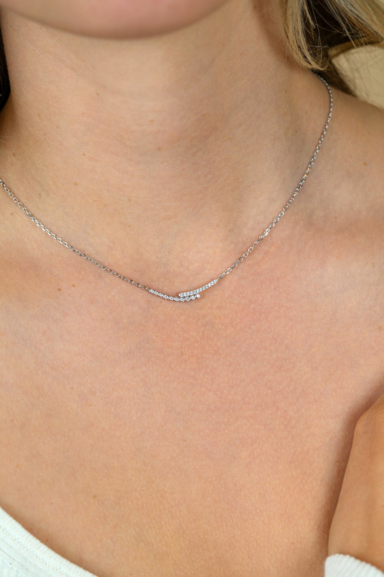 ZINZI zilveren ketting 42–45cm met staafjes bezet met witte zirkonia’s ZIC2729