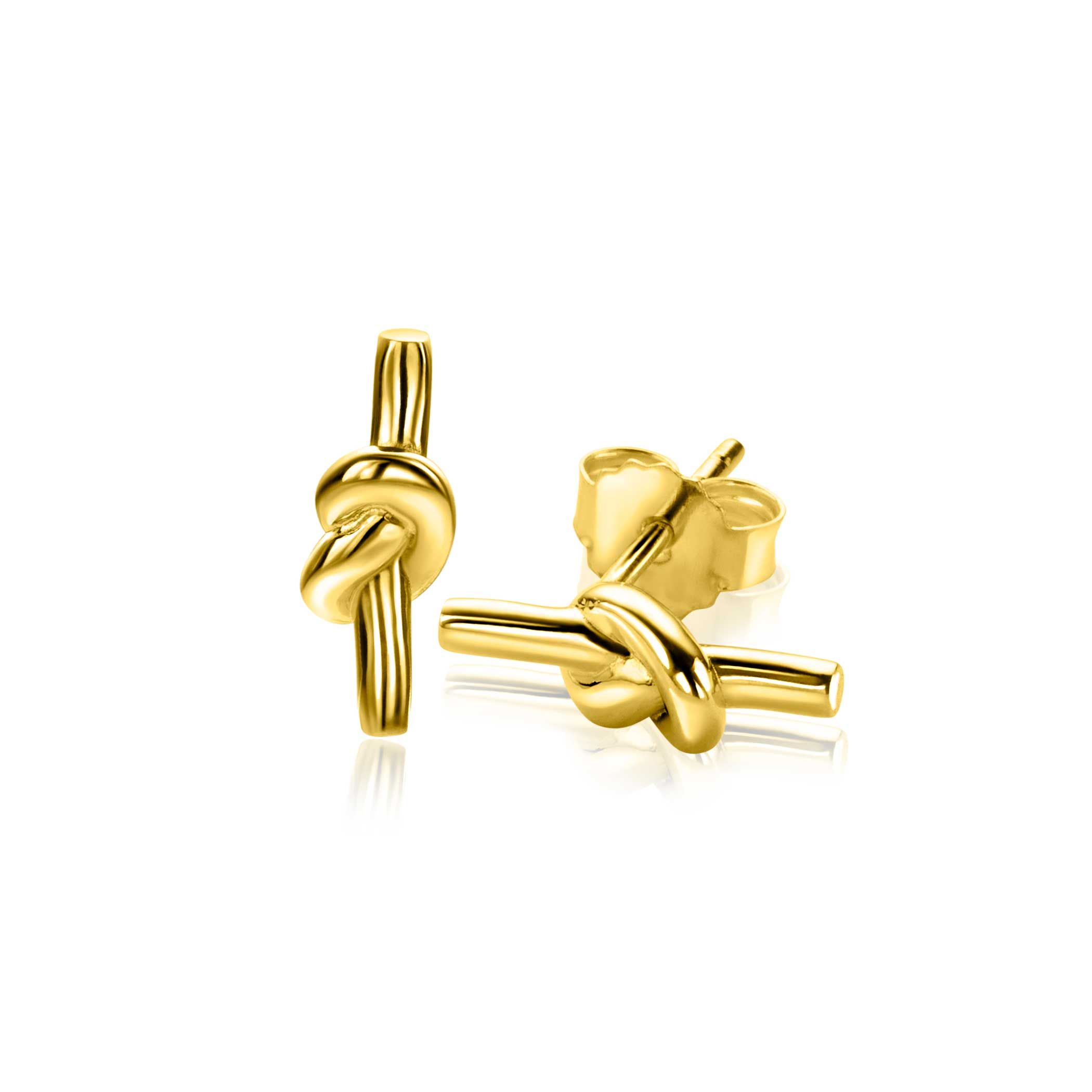 13mm ZINZI gold plated zilveren oorknoppen met staafje en glanzende knoop ZIO-BF115G