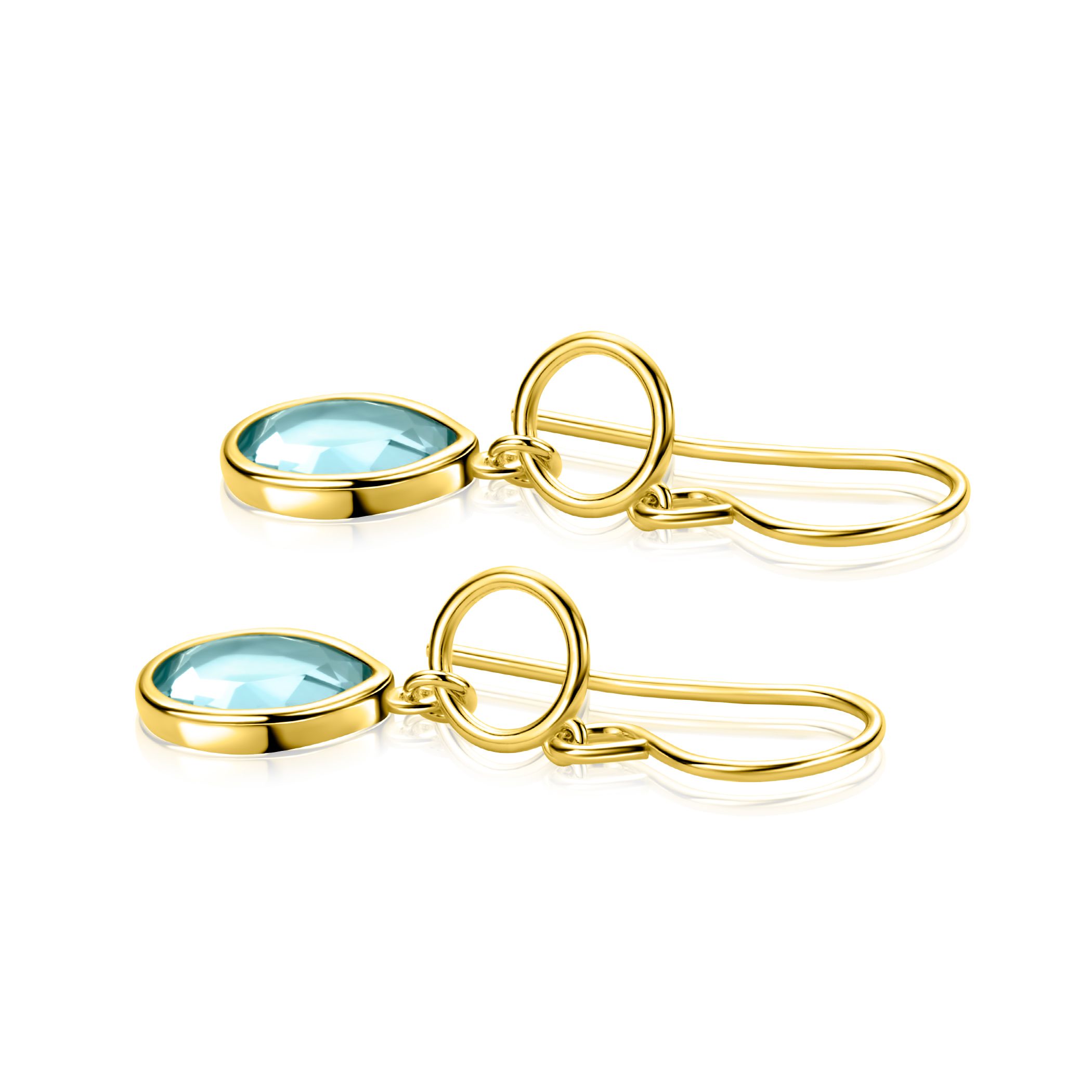 36mm ZINZI gold plated zilveren oorhangers turquoise peer en open rondje ZIO2716G