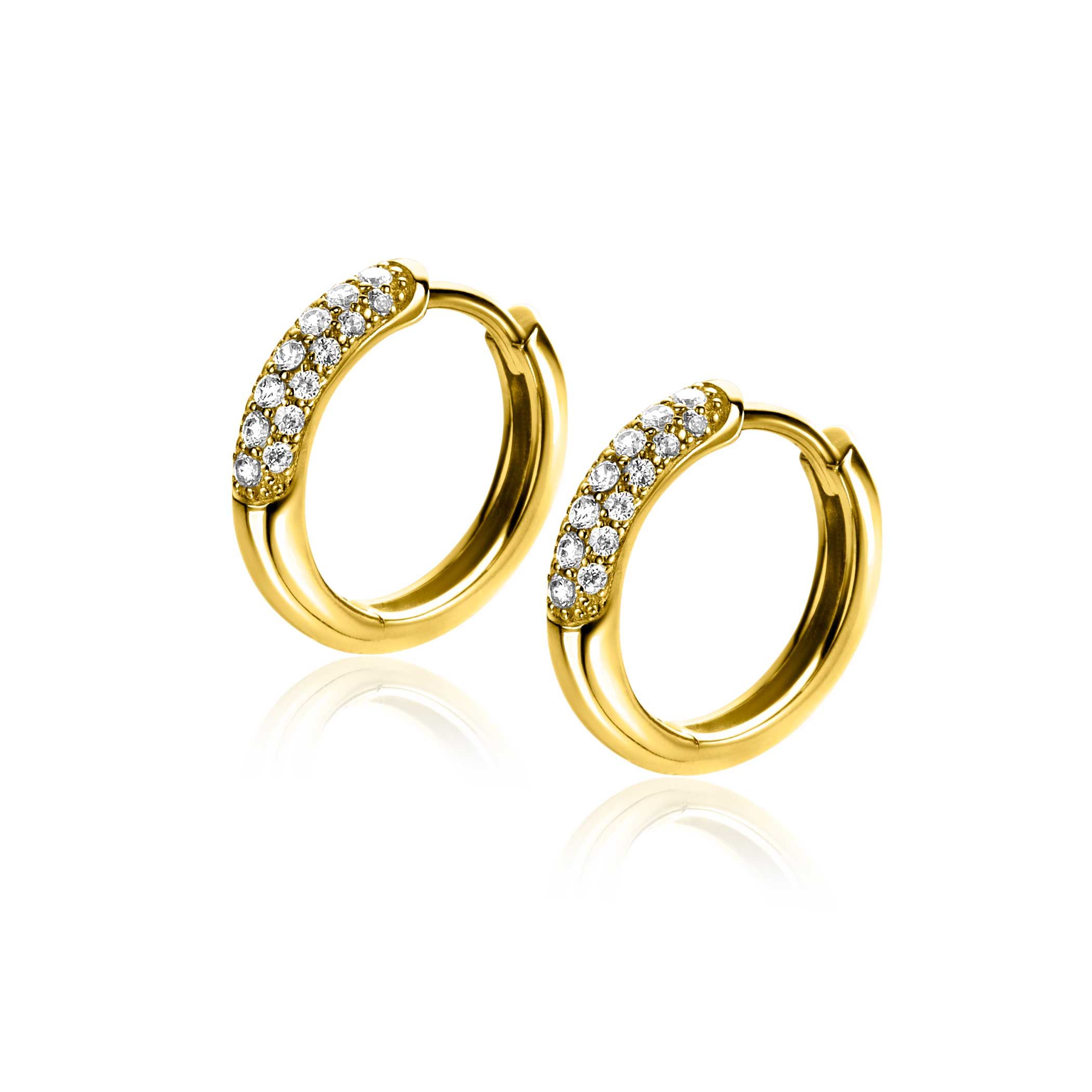 ZINZI gold plated zilveren oorringen  14 x 3mm witte zirconia's ZIO660G