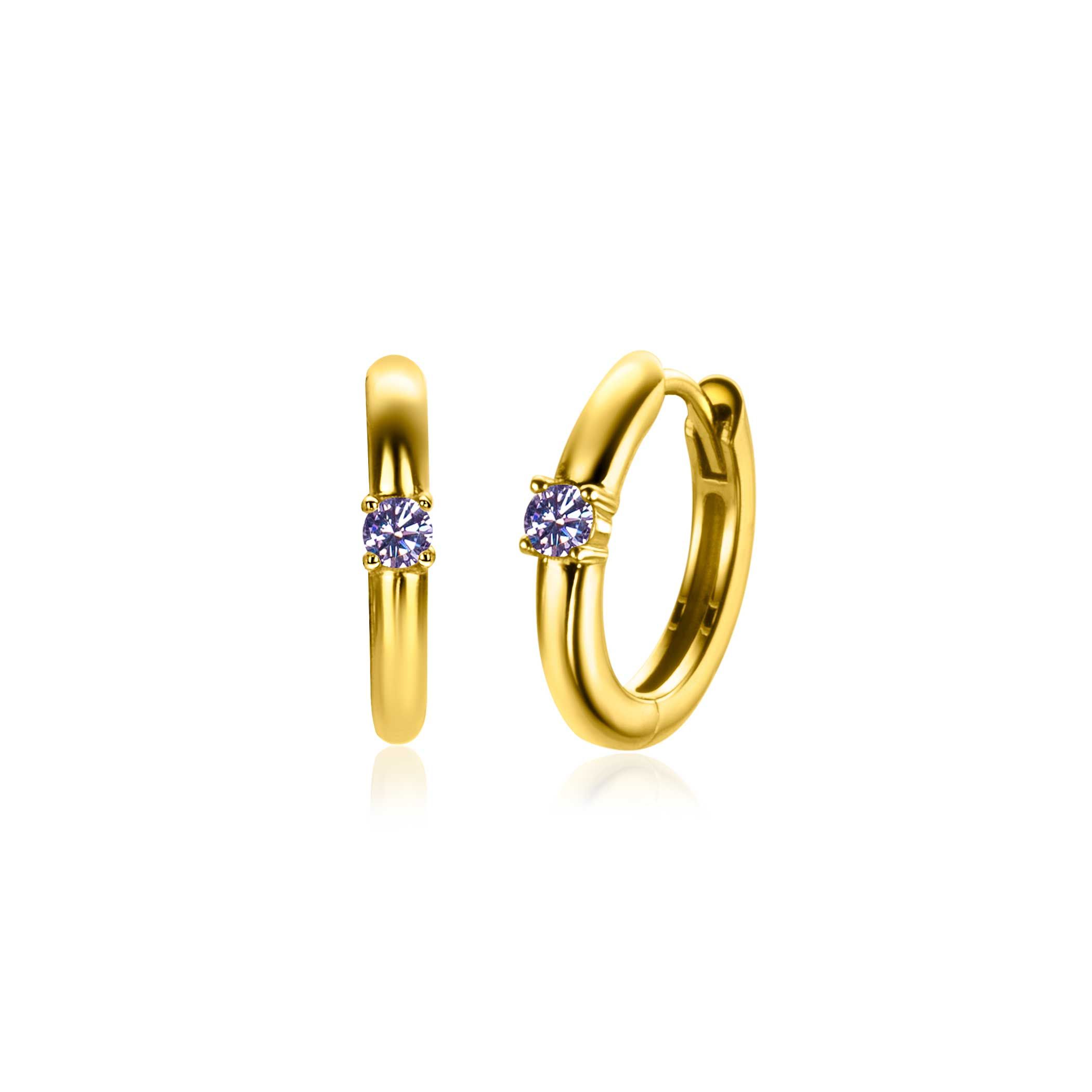JUNI oorringen 13mm gold plated met geboortesteen licht paars amethist zirconia
