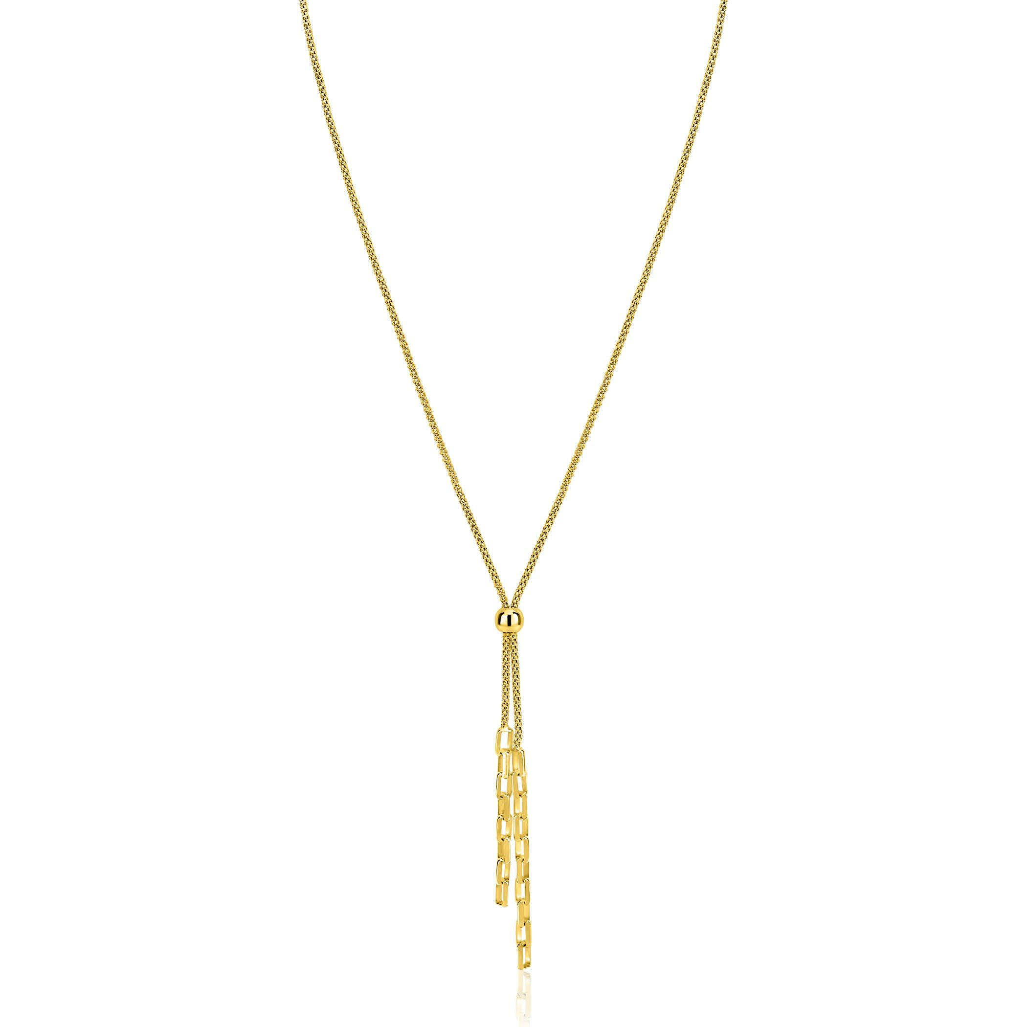 ZINZI gold plated zilveren Y-collier 43–46cm met popcorn schakel en twee bungelende kettinkjes ZIC2710G