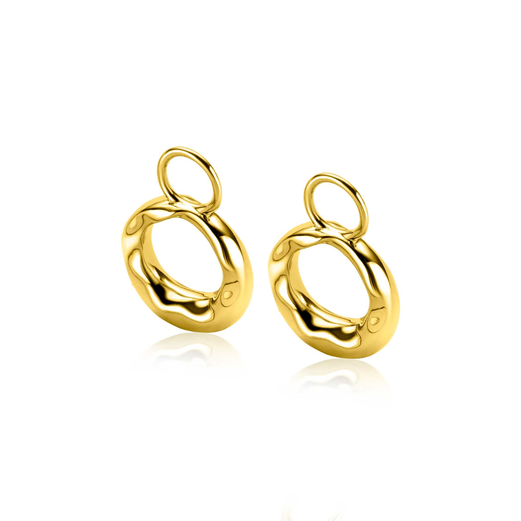 11mm ZINZI gold plated zilveren oorbedels met organisch gevormde open rondjes ZICH-BF118G (zonder oorringen)