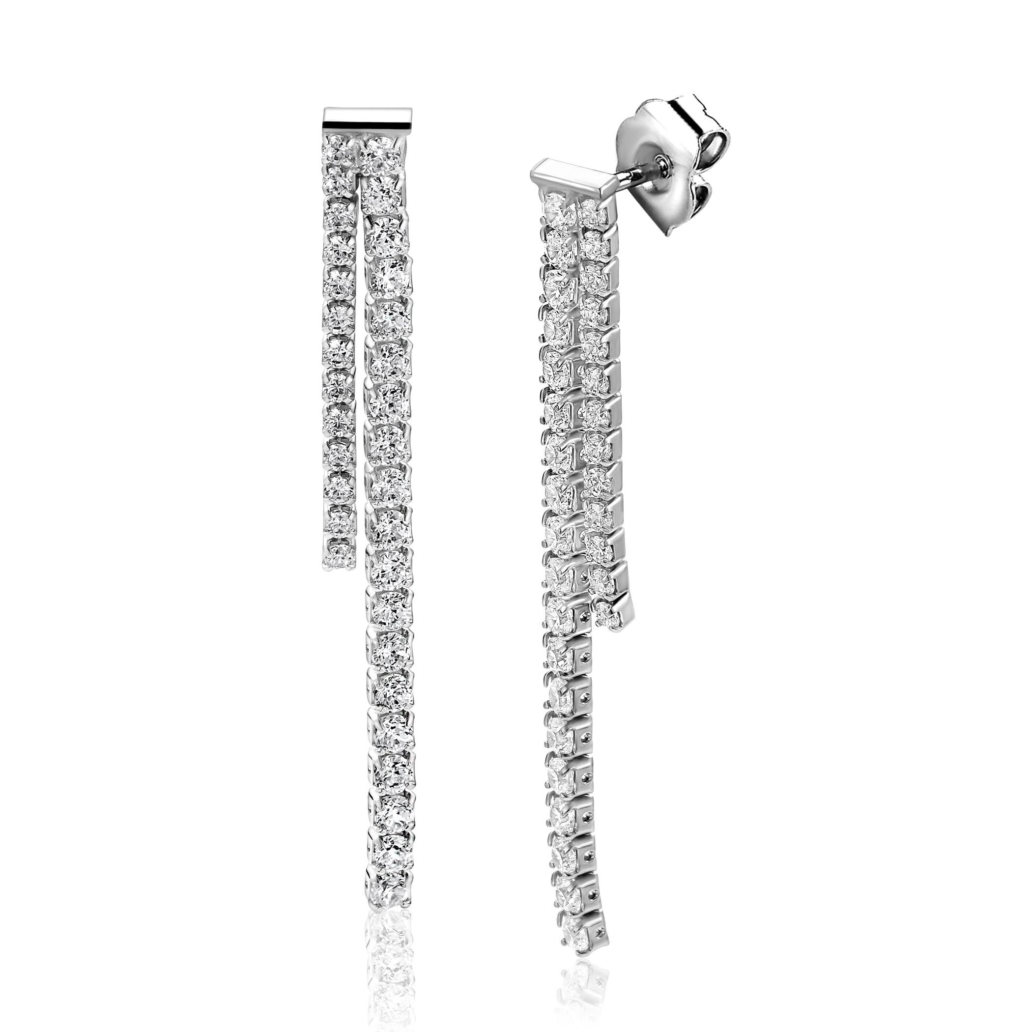 41mm ZINZI zilveren tennis oorstekers met een dubbele rijzetting witte zirconia's ZIO2795L