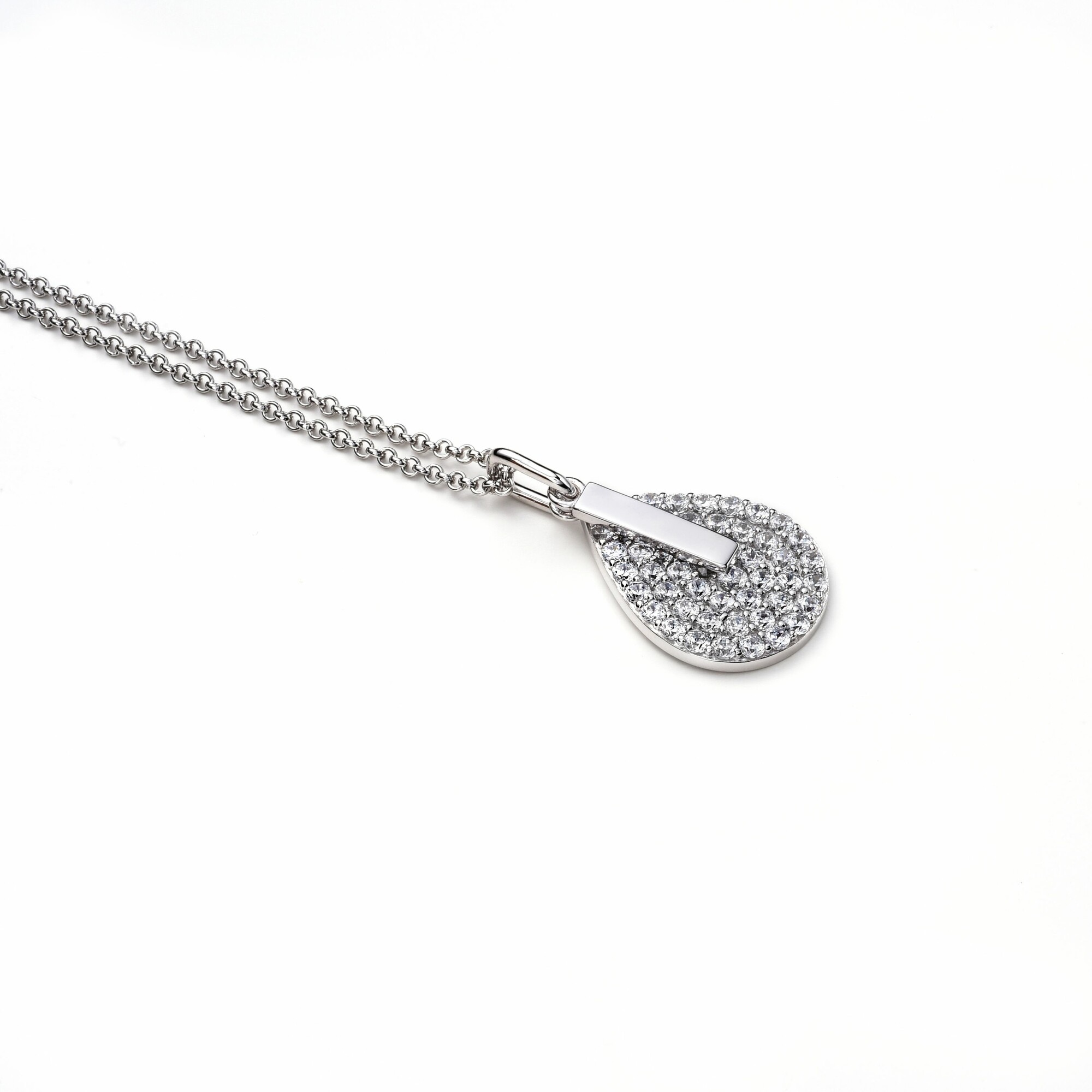 ZINZI zilveren ketting 45cm met hanger 14mm druppel staafje wit ZIC1573