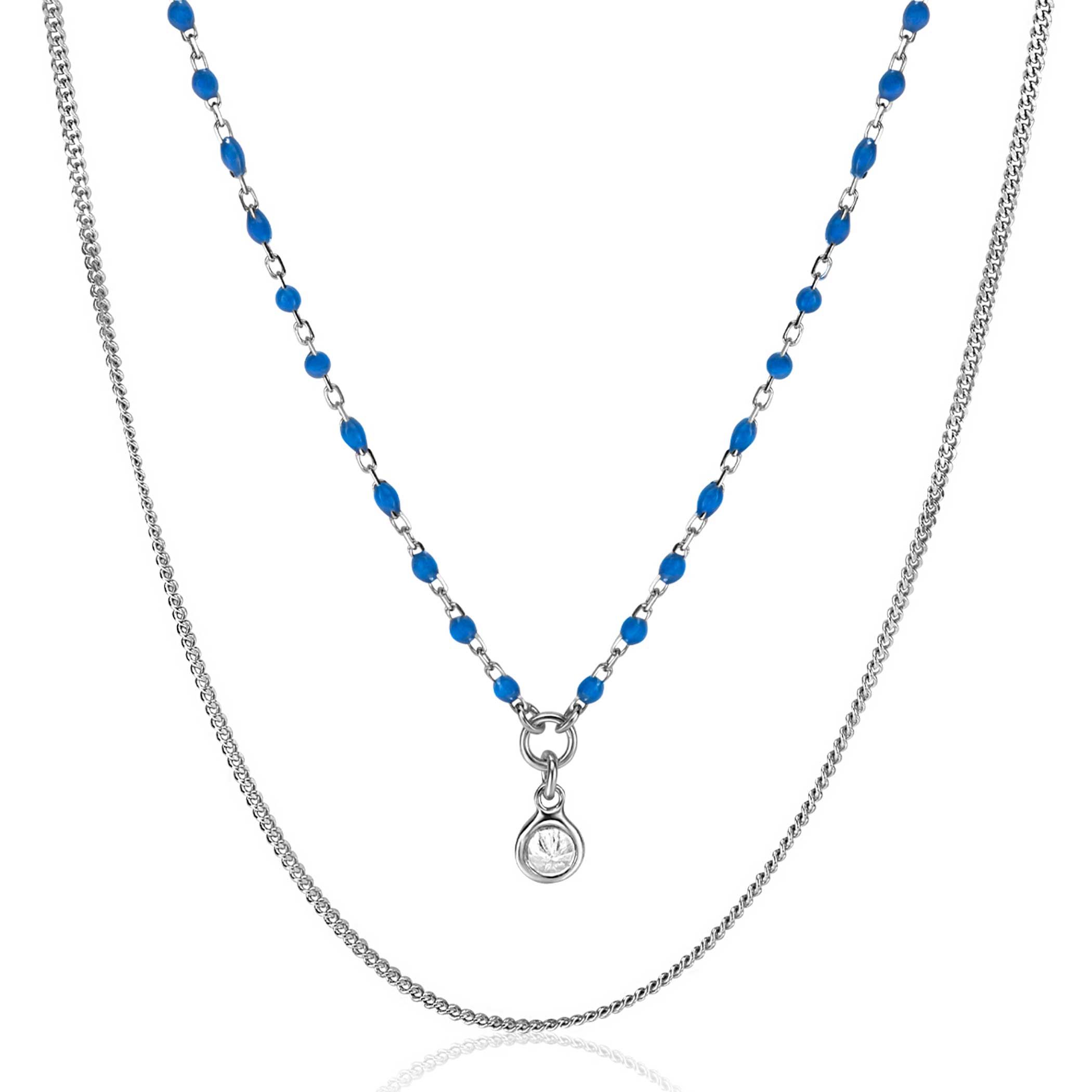 ZINZI zilveren multilook ketting met gourmet en blauwe bolletjes schakels, ronde zetting met witte zirconia 42-45cm ZIC2529