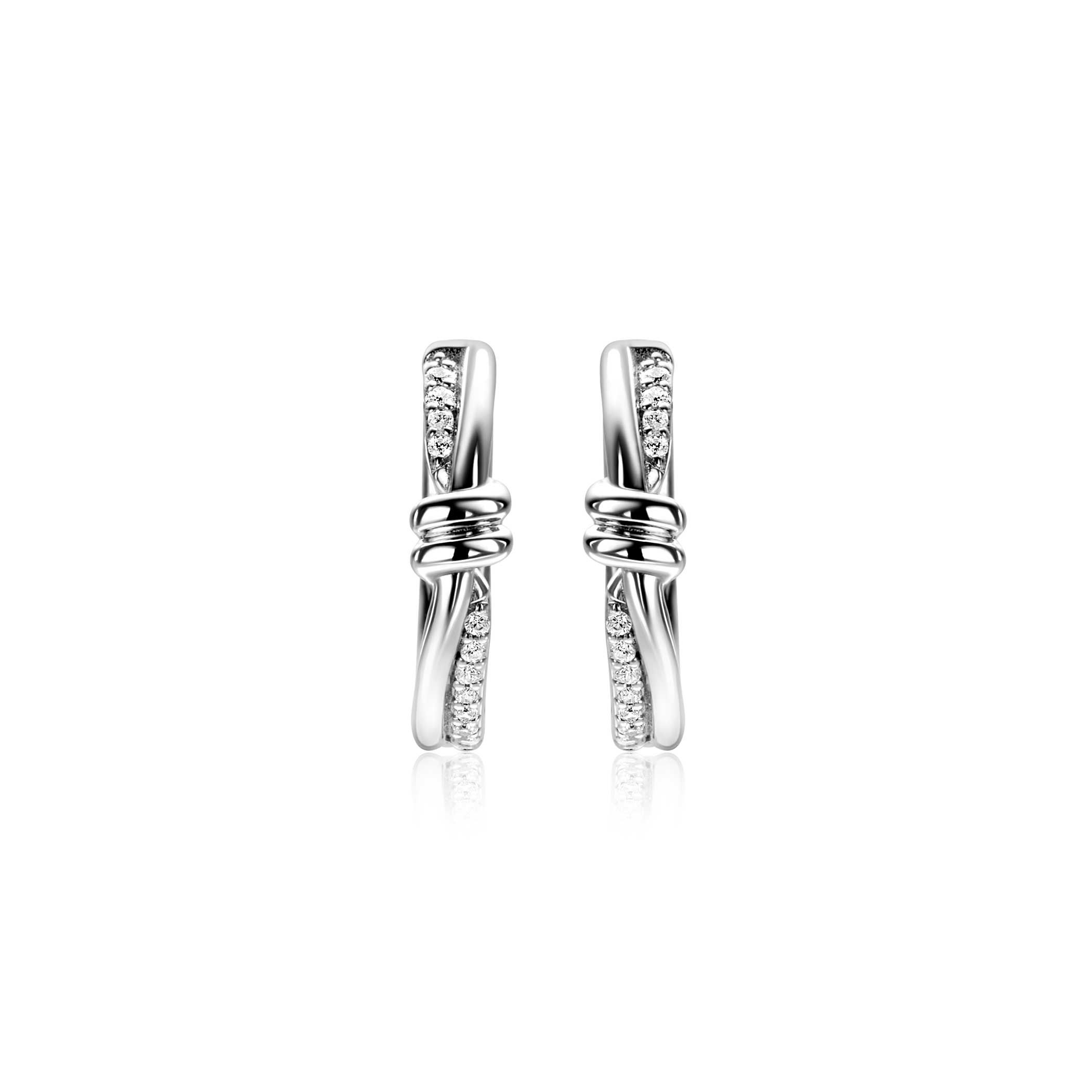 19mm ZINZI zilveren oorringen met speelse twist en knoop. Luxe klapsluiting ZIO2680