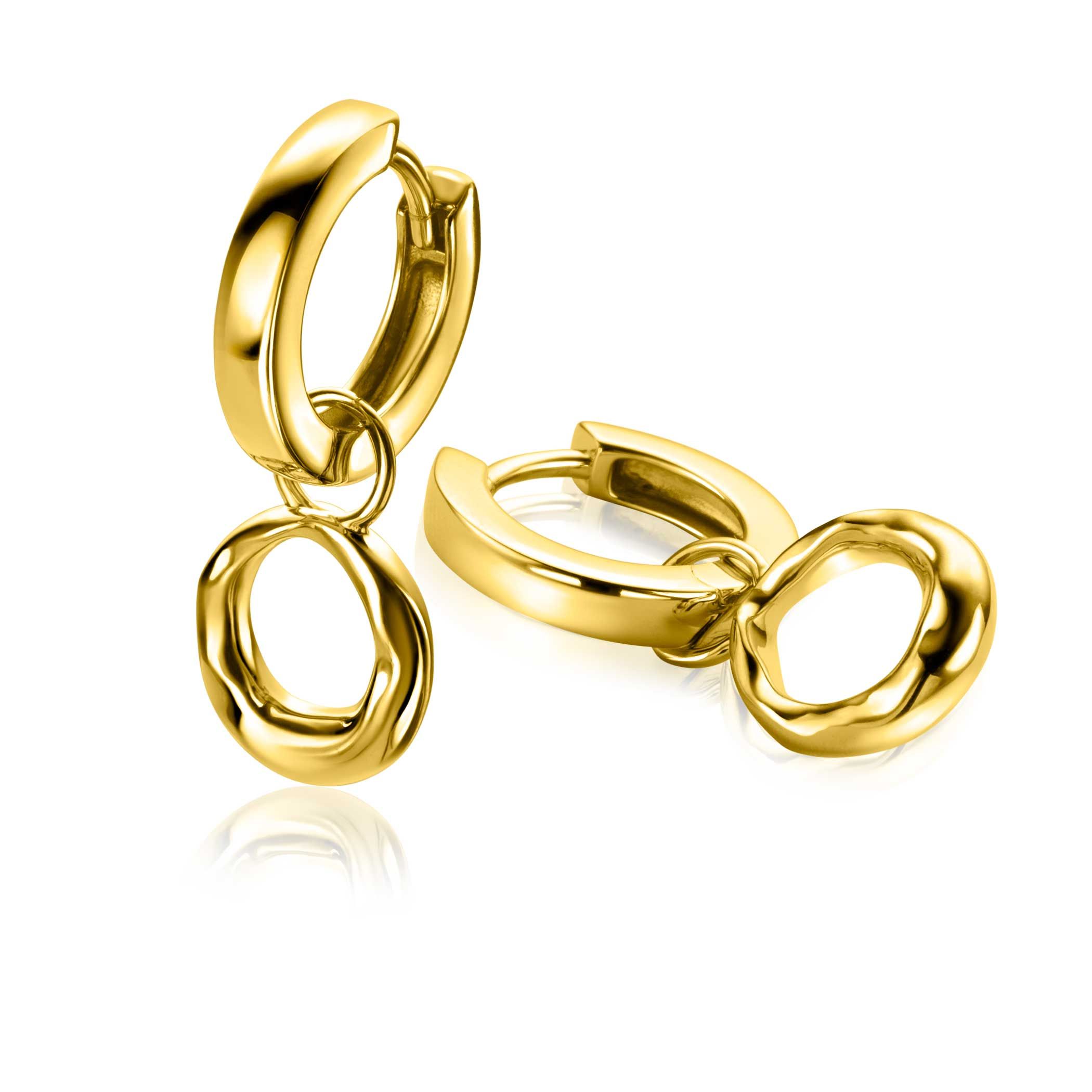 11mm ZINZI gold plated zilveren oorbedels met organisch gevormde open rondjes ZICH-BF118G (zonder oorringen)