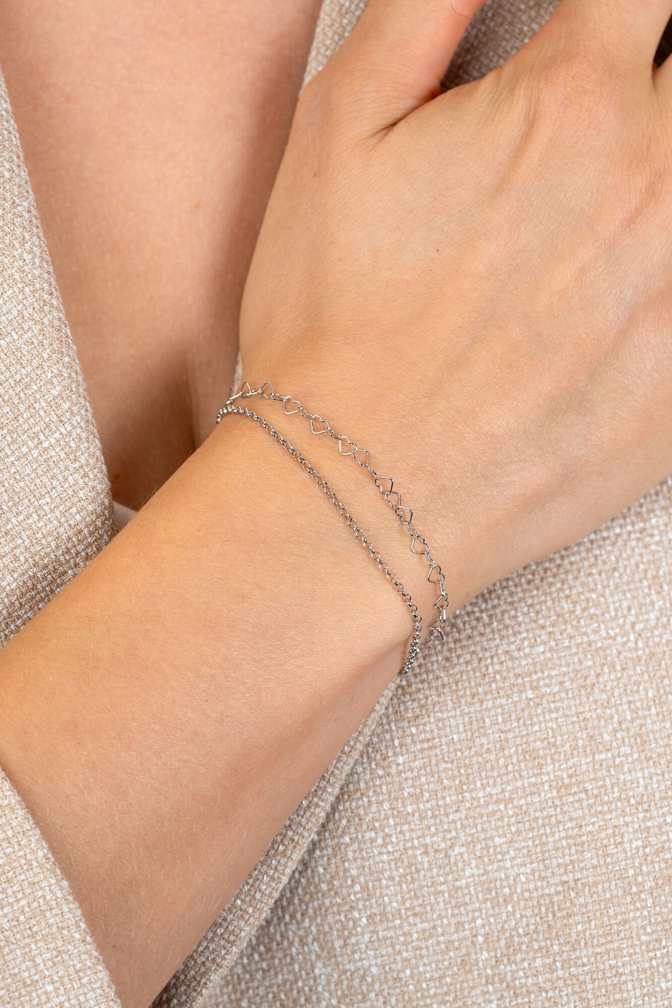 ZINZI zilveren dubbele armband met open hartjes schakels ZIA2775