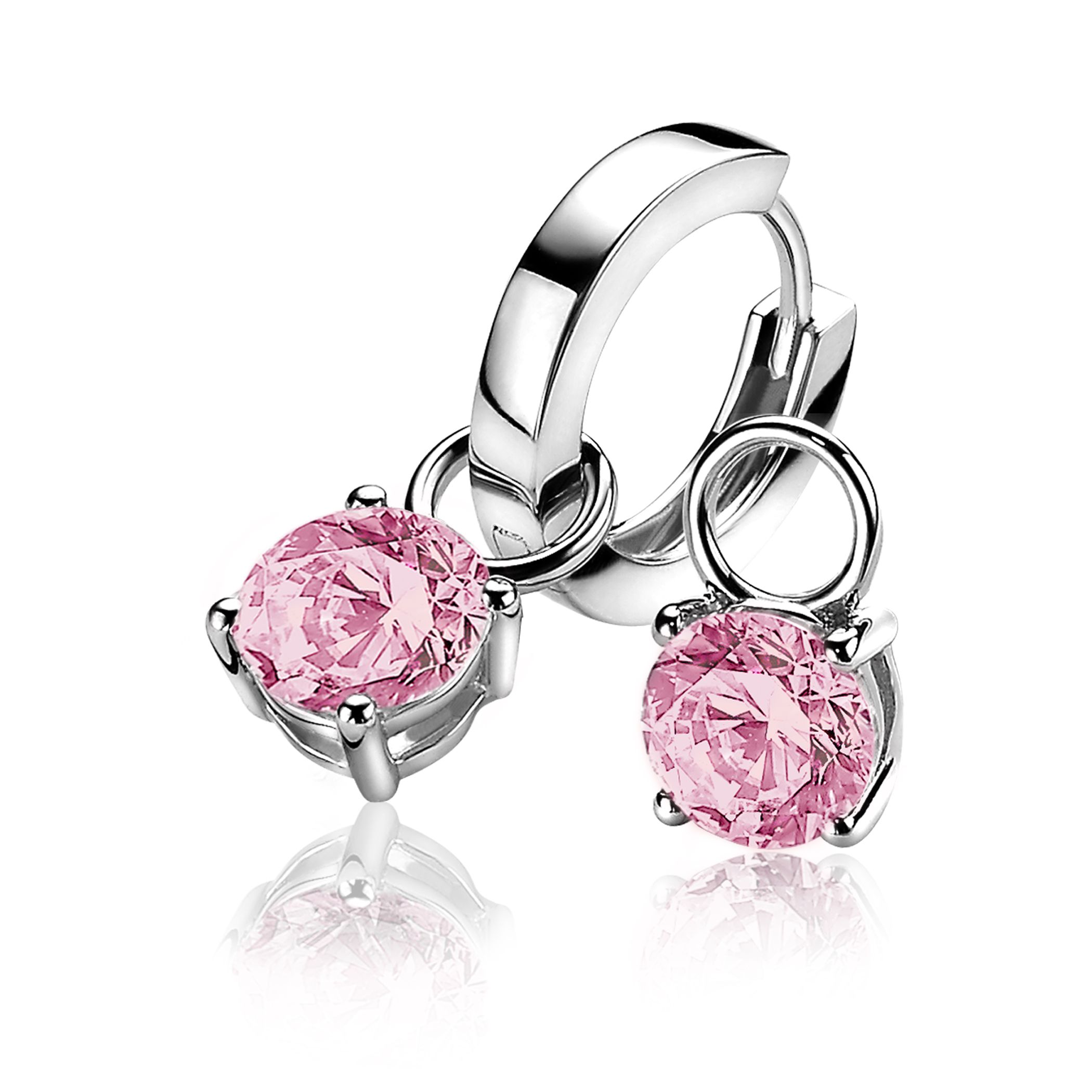 ZINZI zilveren oorbedels rond roze ZICH1300R  (zonder oorringen)