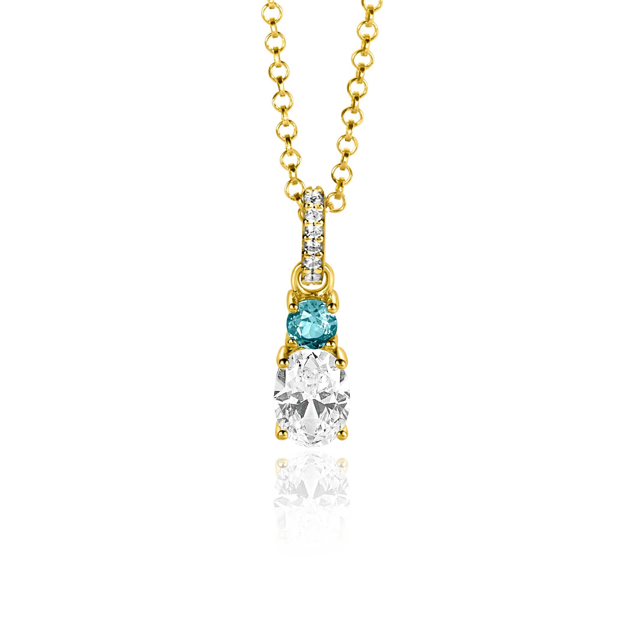 19mm ZINZI gold plated zilveren hanger blauw wit met luxe hangoog ZIH2438 (zonder collier)