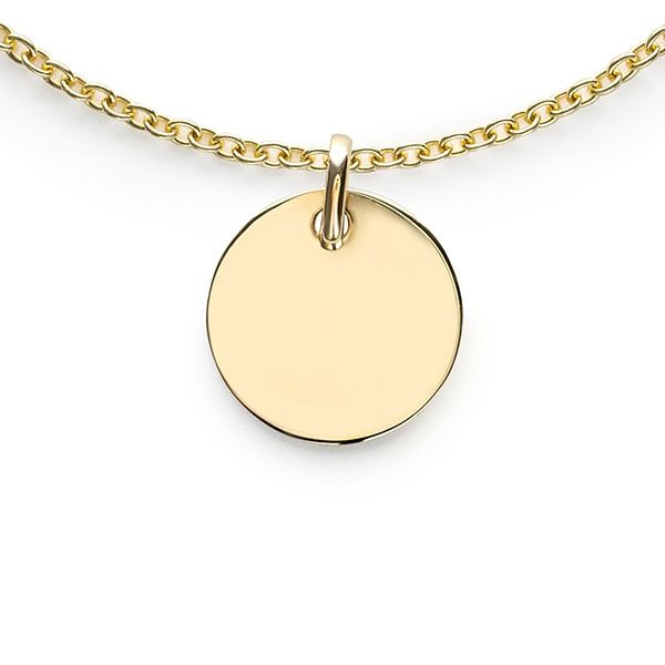 8mm ZINZI Gold 14 krt gouden hanger met trendy glanzend rond plaatje van 8mm ZGH397-8 (zonder collier)