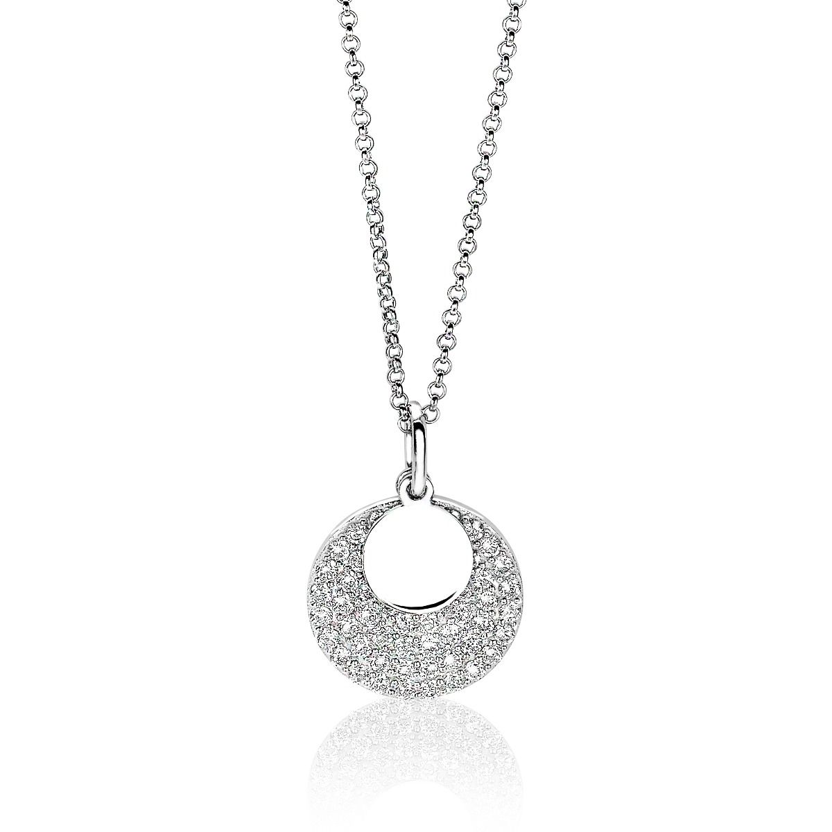 ZINZI zilveren ketting 45cm met hanger 17mm rond wit ZIC1572
