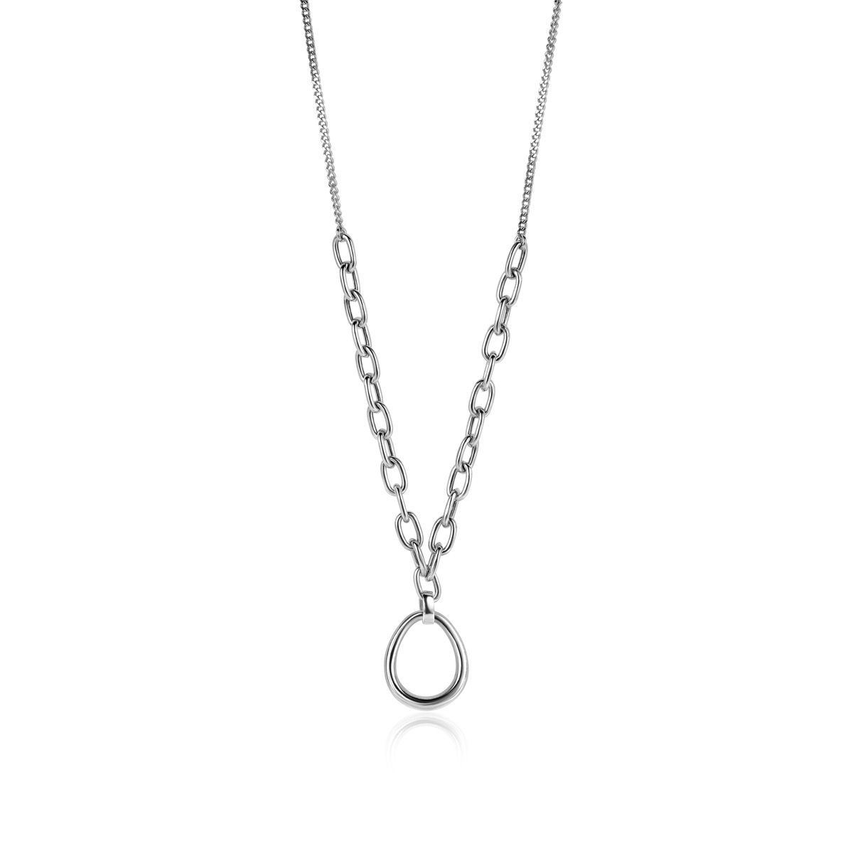 ZINZI zilveren gourmet collier met grotere ovale schakels en grote ovale hanger 40-45cm ZIC2481