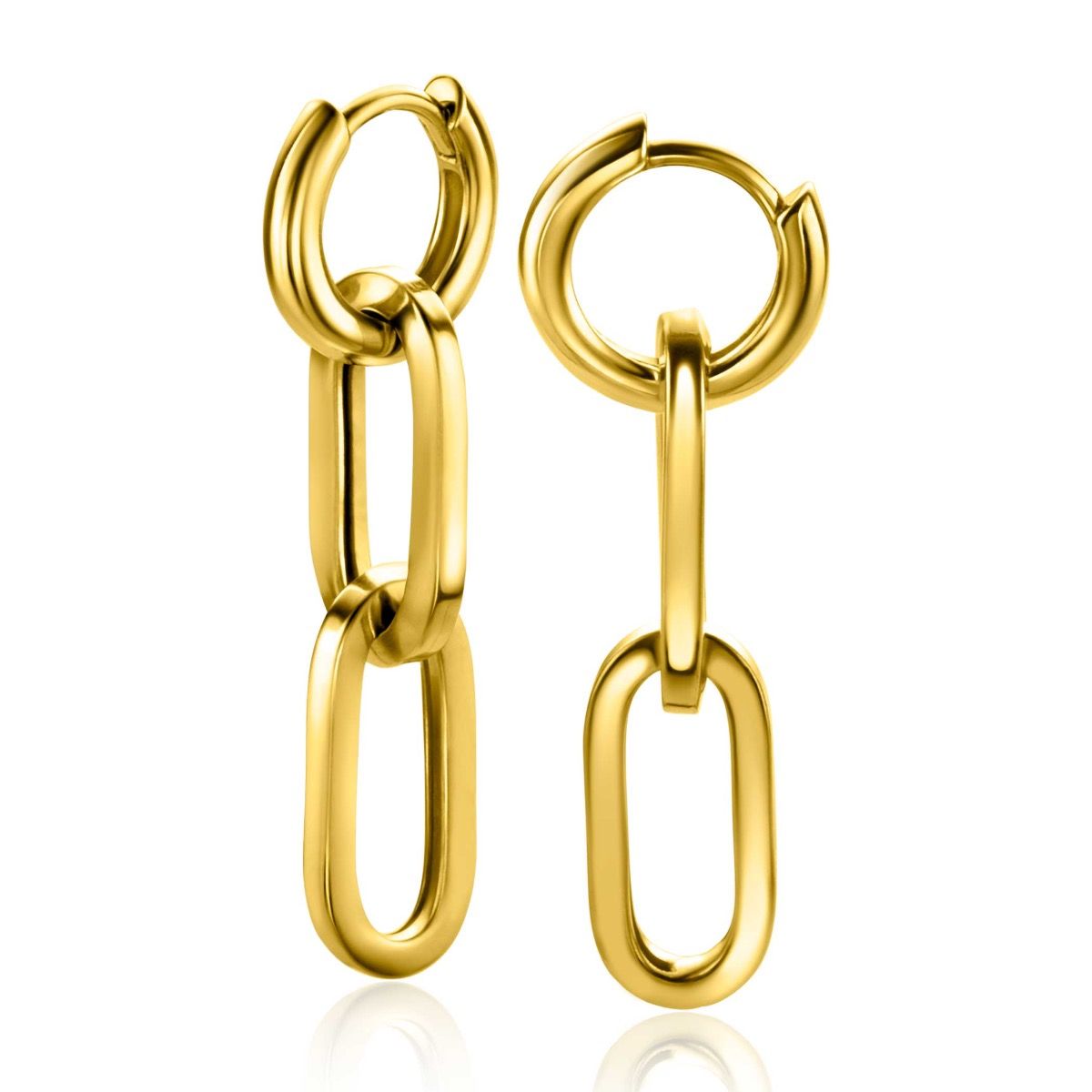 ZINZI gold plated zilveren oorbedels twee lange paperclip schakels 37mm ZICH2352G (zonder oorringen)