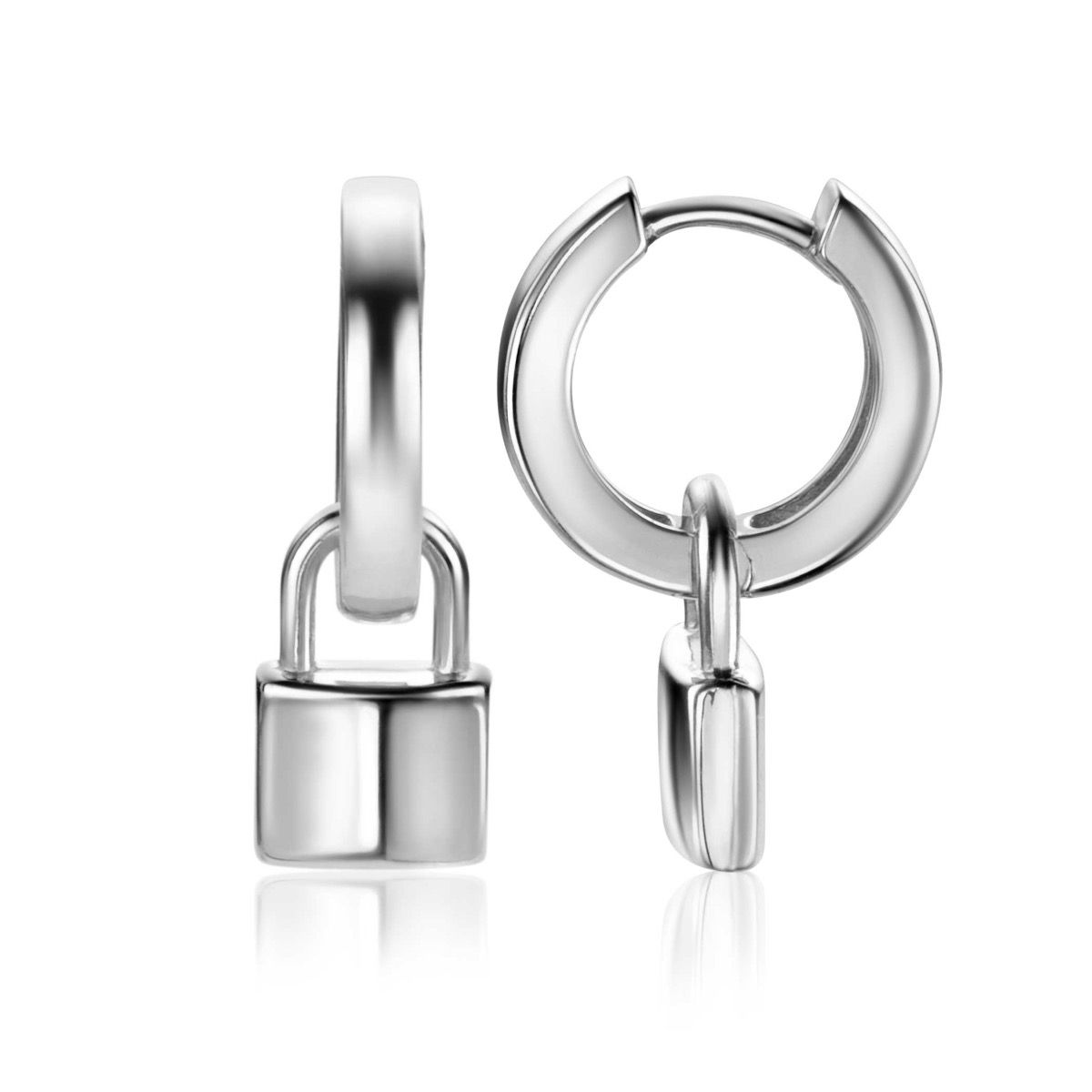ZINZI zilveren oorbedels trendy slotje 13mm ZICH2353 (zonder oorringen)