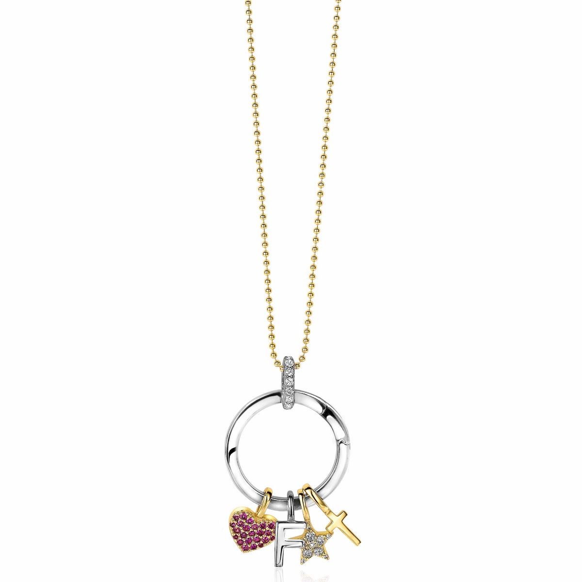 ZINZI zilveren ronde hanger 21mm met sluitring wit ZIH2061 (zonder collier)
