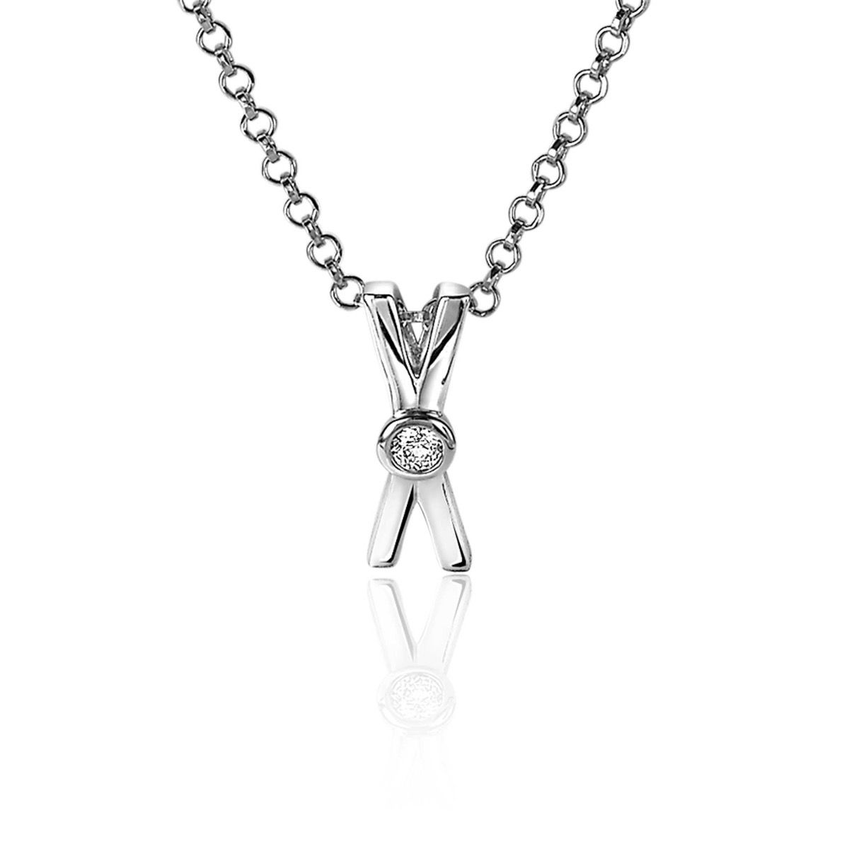 ZINZI zilveren hanger X-vorm witte zirconia ZIH2194 (zonder collier)