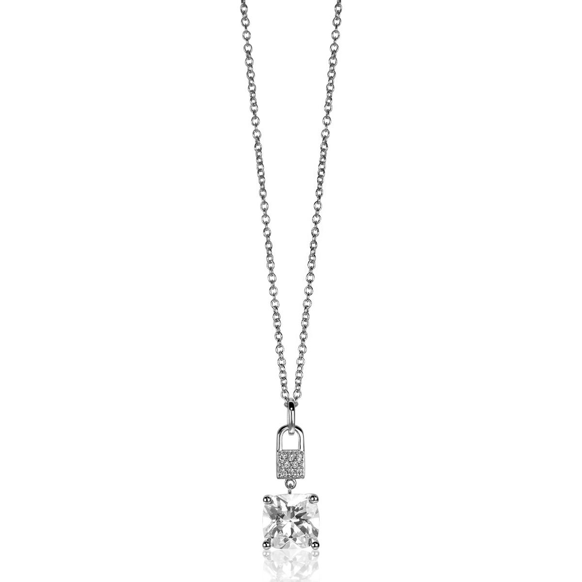 ZINZI zilveren hanger met vierkante witte zirconia en pavé zettingen 24mm ZIH2268 (zonder collier)