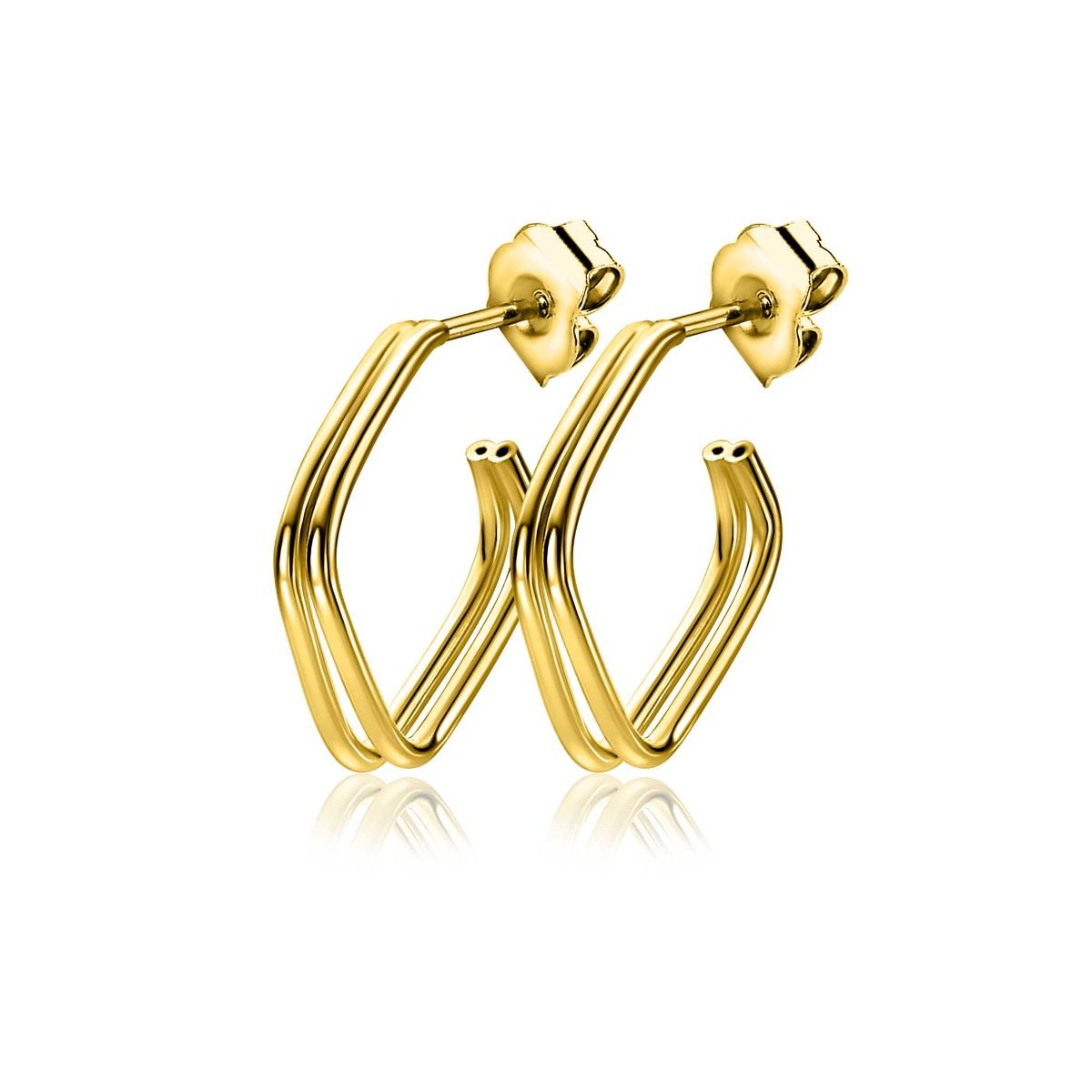 21mm ZINZI gold plated zilveren oorstekers in vierkante vorm en dubbele buis ZIO-BF125G