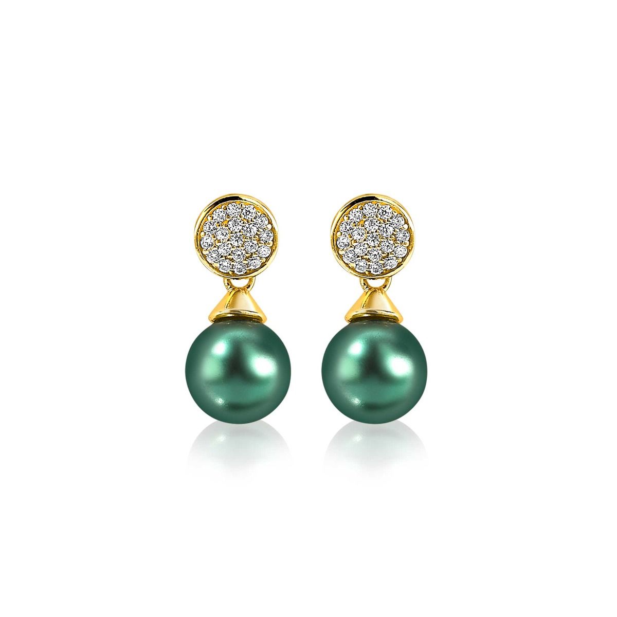 Zinzi zilveren parel oorknoppen geelverguld 8mm groen ZIO1151GG