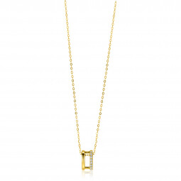 ZINZI Gold 14 krt gouden ketting 42cm met multi-look hanger, bezet met witte zirconia's ZGC382