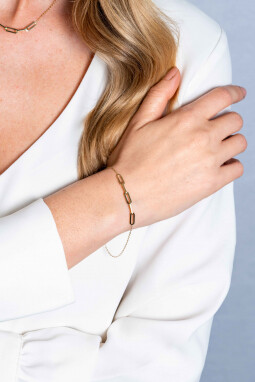 ZINZI Gold 14 krt gouden armband met vijf trendy paperclip-schakels van 4mm breed, lengte 17-19cm ZGA344