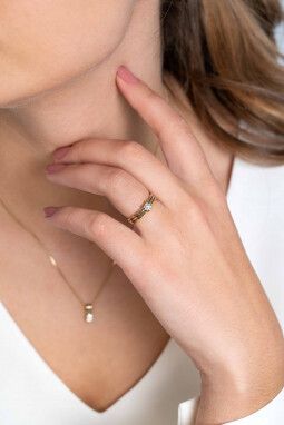 ZINZI Gold 14 karaat gouden elegante bicolor ring met grote diamant 0,20crt ZGR54