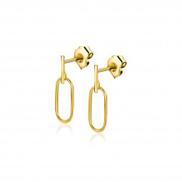 16mm ZINZI Gold 14 krt gouden oorstekers met trendy open ovale vormen en klein staafje op het oor ZGO415