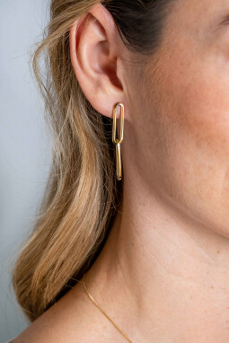 42mm ZINZI Gold 14 krt gouden oorstekers met twee trendy paperclip-schakels 42mm ZGO358