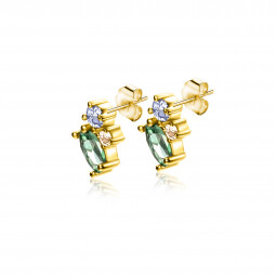 8mm ZINZI Gold 14 krt gouden fantasie oorstekers bezet met champagne, lichtblauwe en groene zirconia's ZGO379