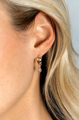ZINZI Gold 14 krt gouden oorbedels in peervorm bezet met witte zirconia 7mm ZGCH390 (zonder oorringen)