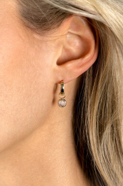ZINZI Gold 14 krt gouden oorbedels in ronde vorm bezet met witte zirconia 7mm ZGCH391 (zonder oorringen)