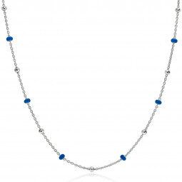 ZINZI zilveren fantasie ketting met 13 blauwe donuts en glanzende bolletjes 42-45cm ZIC2511