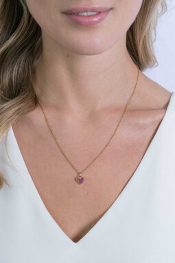 ZINZI zilveren hart hanger 14K geel verguld 13 mm donkerroze ZIH2139R