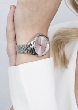 ZINZI Classy horloge 34mm roze wijzerplaat stalen kast en band datum ZIW1041
