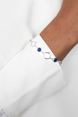 ZINZI zilveren fantasie armband zeshoek blauw roze rond ZIA2002